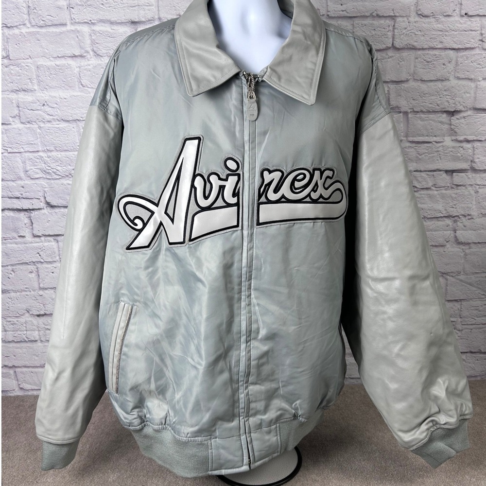 Vintage Avirex‎ Silver 5XL Genuine Cow Hide Leather Tactical Bomber Jacket NWOT